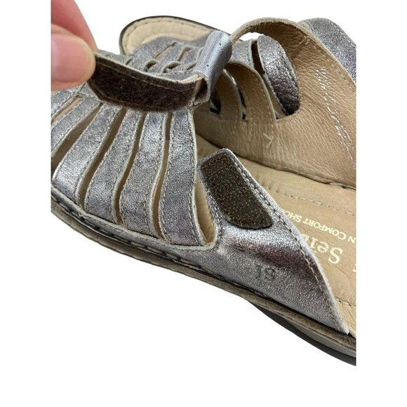 *Josef Seibel Sandals Womens 41 Metallic Silver Caged Strappy Slip On Slide Mule - Picture 10 of 11
